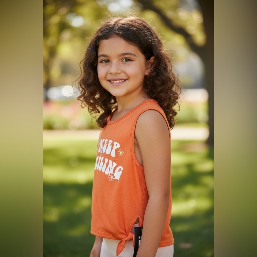 Ideology Orange Kids Tank Top with Positive Message - Picture 2 of 5